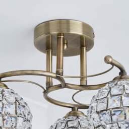 Bergen Crystal Antique Brass 3 Light Semi Flush Ceiling Light - thumbnail 4