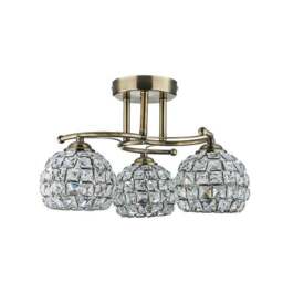 Bergen Crystal Antique Brass 3 Light Semi Flush Ceiling Light - thumbnail 5