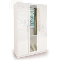 Angel Triple Wardrobe, White High Gloss & Mirrored