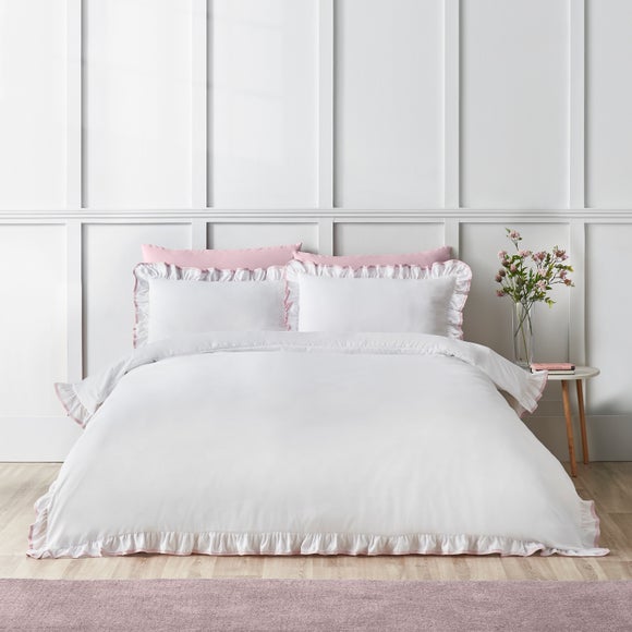 Catherine Lansfield So Soft Mono Frill Duvet Cover & Pillowcase Set - image 1