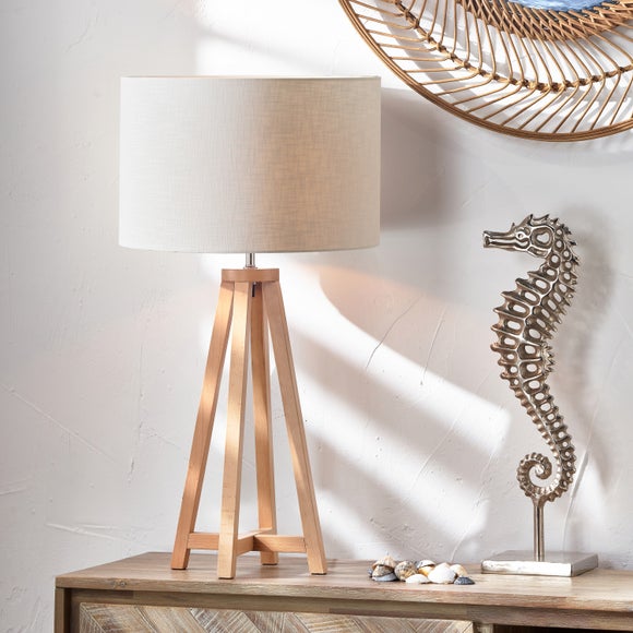 Whitby Wood Tapered 4 Post Linen Table Lamp - image 1