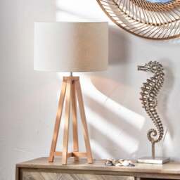 Whitby Wood Tapered 4 Post Linen Table Lamp - thumbnail 1