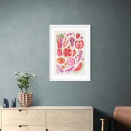 East End Prints Red Harvest Of Fruit & Vegetables Framed Print