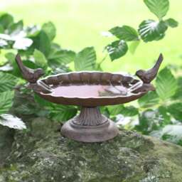 Fallen Fruits Traditional Cast iron Bird Bath with 2 Birds - thumbnail 1