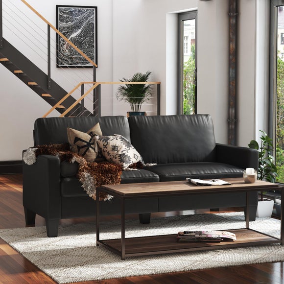 Rylie Faux Leather Sofa, Black - image 1