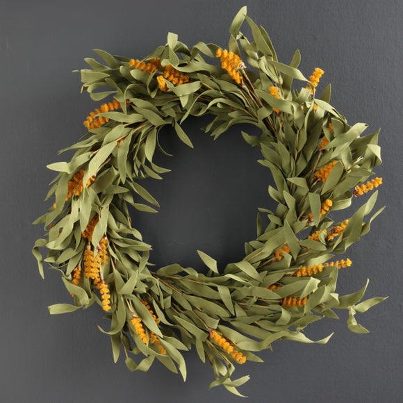 Artificial Mustard & Green Autumnal Wreath - image 1