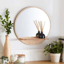 Wooden Round Wall Mirror with Shelf - thumbnail 1