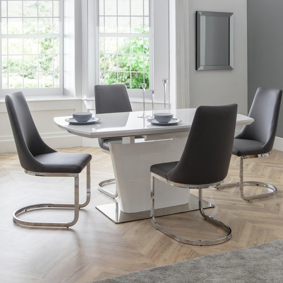 Como 4-6 Seater Rectangular Extendable Dining Table with 4 Chairs, Grey High Gloss - image 1