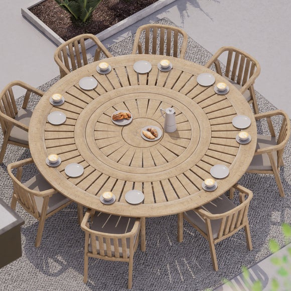 Maris 8 Seater Round Garden Dining Set With 8 Riven Chairs and Lazy Susan - image 1