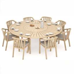 Maris 8 Seater Round Garden Dining Set With 8 Riven Chairs and Lazy Susan - thumbnail 2