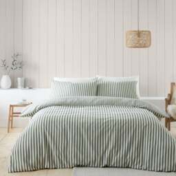 Catherine Lansfield Stripe 100% Brushed Cotton Reversible Duvet Cover & Pillowcase Set - thumbnail 1