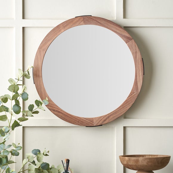 Vermont Light Walnut Wood Veneer Round Wall Mirror - image 1
