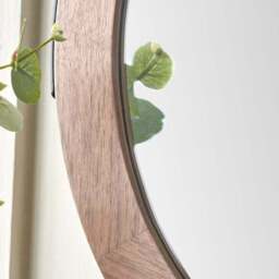 Vermont Light Walnut Wood Veneer Round Wall Mirror - thumbnail 2