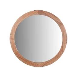 Vermont Light Walnut Wood Veneer Round Wall Mirror - thumbnail 4