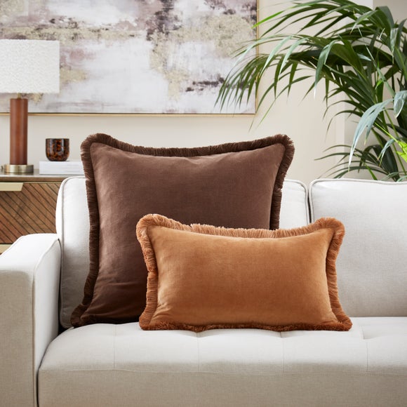 Fringed Cotton Velvet Cushion - image 1