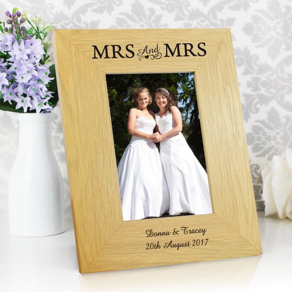 Personalised Mrs and Mrs Oak Finish Photo Frame - image 1