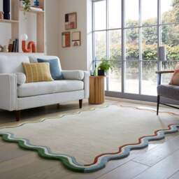 Elements Wave Natural Border Wool Rug - thumbnail 1