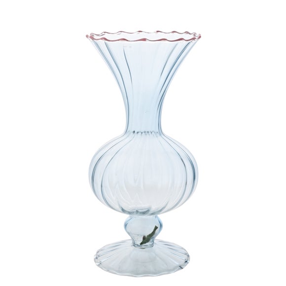 Hestia Ribbed Glass Pink Rimmed Vase
