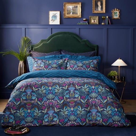 Lucille Navy 100% Cotton Duvet Cover & Pillowcase Set - image 1