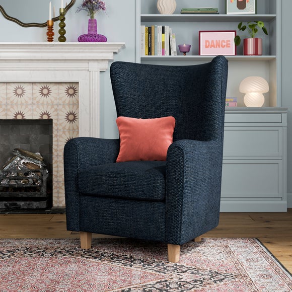Estelle Basketweave Boucle High Back Winged Armchair - image 1
