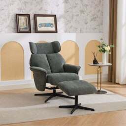 Gretna Chenille Swivel Chair with Footstool - thumbnail 2