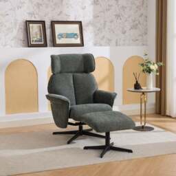 Gretna Chenille Swivel Chair with Footstool - thumbnail 1