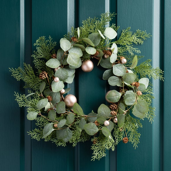 Artificial Eucalyptus & Bronze Bauble Wreath - image 1