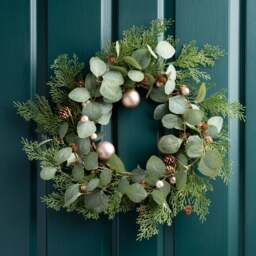 Artificial Eucalyptus & Bronze Bauble Wreath - thumbnail 1