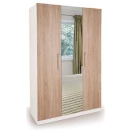 Euston Triple Wardrobe, White & Mirrored - thumbnail 1