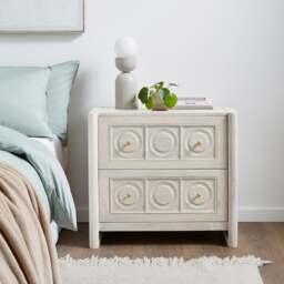 Theodore 2 Drawer Wide Bedside Table, Mango Wood - thumbnail 1