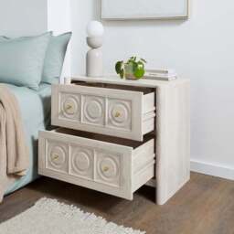 Theodore 2 Drawer Wide Bedside Table, Mango Wood - thumbnail 2