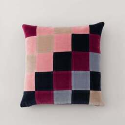 Clara Cubed Patchwork Cotton Velvet Square Cushion - thumbnail 3