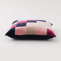 Clara Cubed Patchwork Cotton Velvet Square Cushion - thumbnail 4