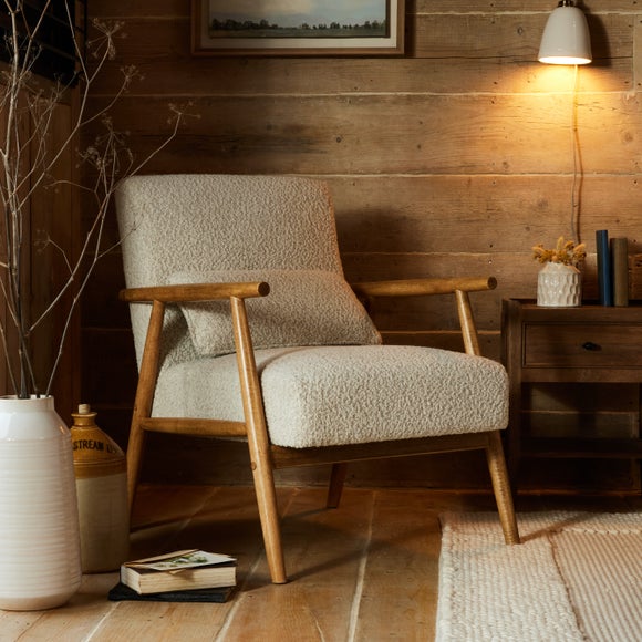 Alpine Boucle Spindle Wooden Arm Accent Chair - image 1