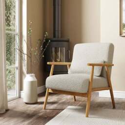 Alpine Boucle Spindle Wooden Arm Accent Chair - thumbnail 3