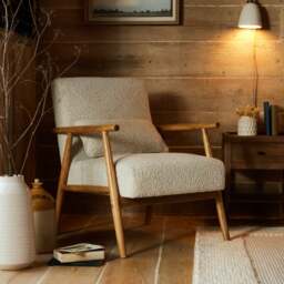 Alpine Boucle Spindle Wooden Arm Accent Chair - thumbnail 1