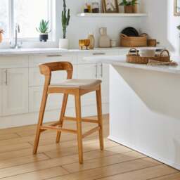 Melia Counter Height Barstool, Striped Fabric - thumbnail 1