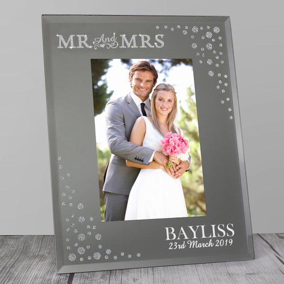 Personalised Mr and Mrs Diamante Glass Photo Frame - image 1