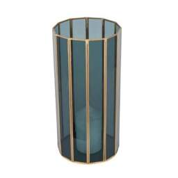 Brass & Smoked Glass Panelled Hurricane Candle Holder - thumbnail 2