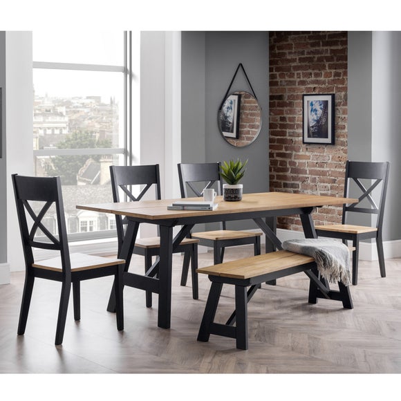 Hockley 6 Seater Rectangular Dining Table, Natural & Black - image 1