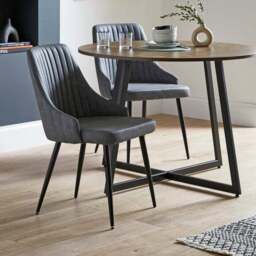 Brayden 4 Seater Round Dining Table with 4 Shea Grey Faux Leather Dining Chairs - thumbnail 2