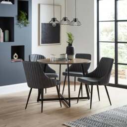 Brayden 4 Seater Round Dining Table with 4 Shea Grey Faux Leather Dining Chairs - thumbnail 1