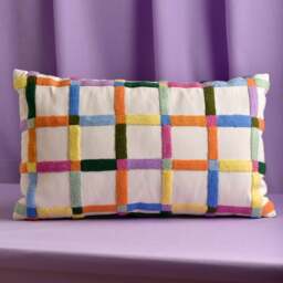 Raspberry Blossom Tufted Cotton Checked Rectangular Cushion - thumbnail 1
