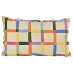 Raspberry Blossom Tufted Cotton Checked Rectangular Cushion - thumbnail 2
