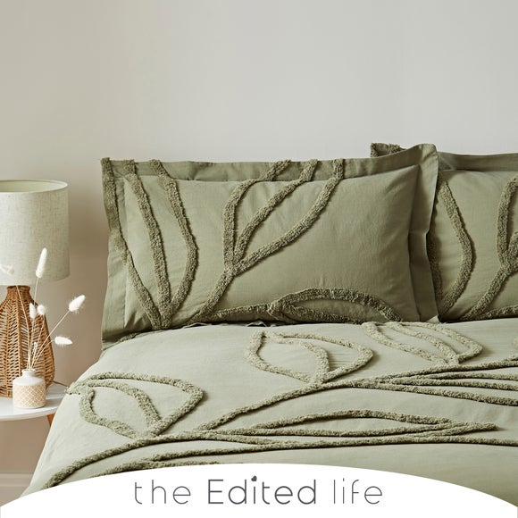 Tufted Leaf Olive 100% Organic Cotton Oxford Pillowcase - image 1