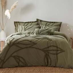 Tufted Leaf Olive 100% Organic Cotton Oxford Pillowcase - thumbnail 2