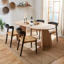 Effy 6 Seater Oval Dining Table, Natural Wood Effect - thumbnail 1
