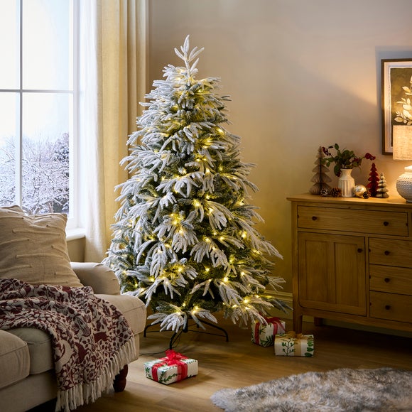 6ft Pre-lit Flocked Downswept Christmas Tree - image 1