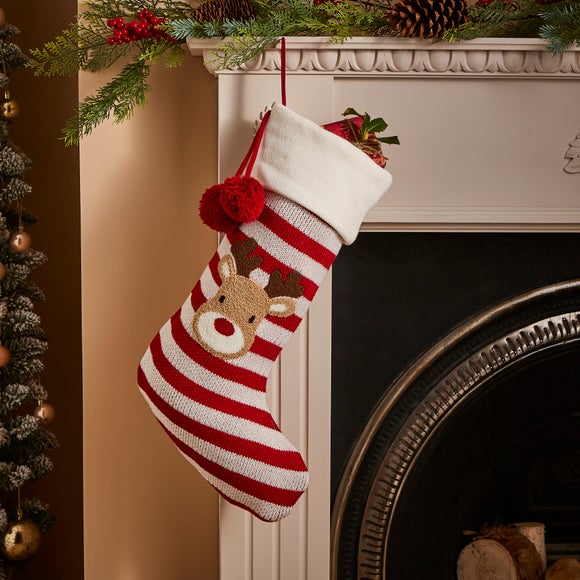 Reindeer Red & White Stripe Christmas Stocking