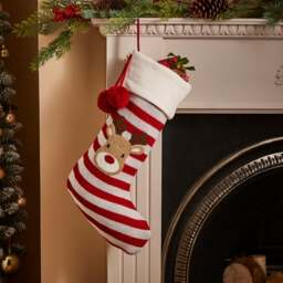 Reindeer Red & White Stripe Christmas Stocking - thumbnail 1
